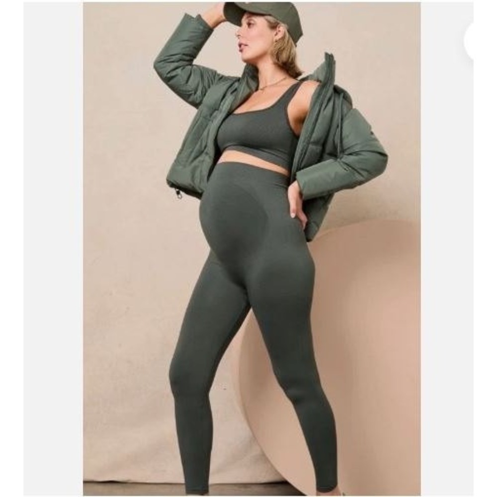 Blanqi Maternity‎ Pants Womens L Sage Green Everyday Belly Support Leggings New